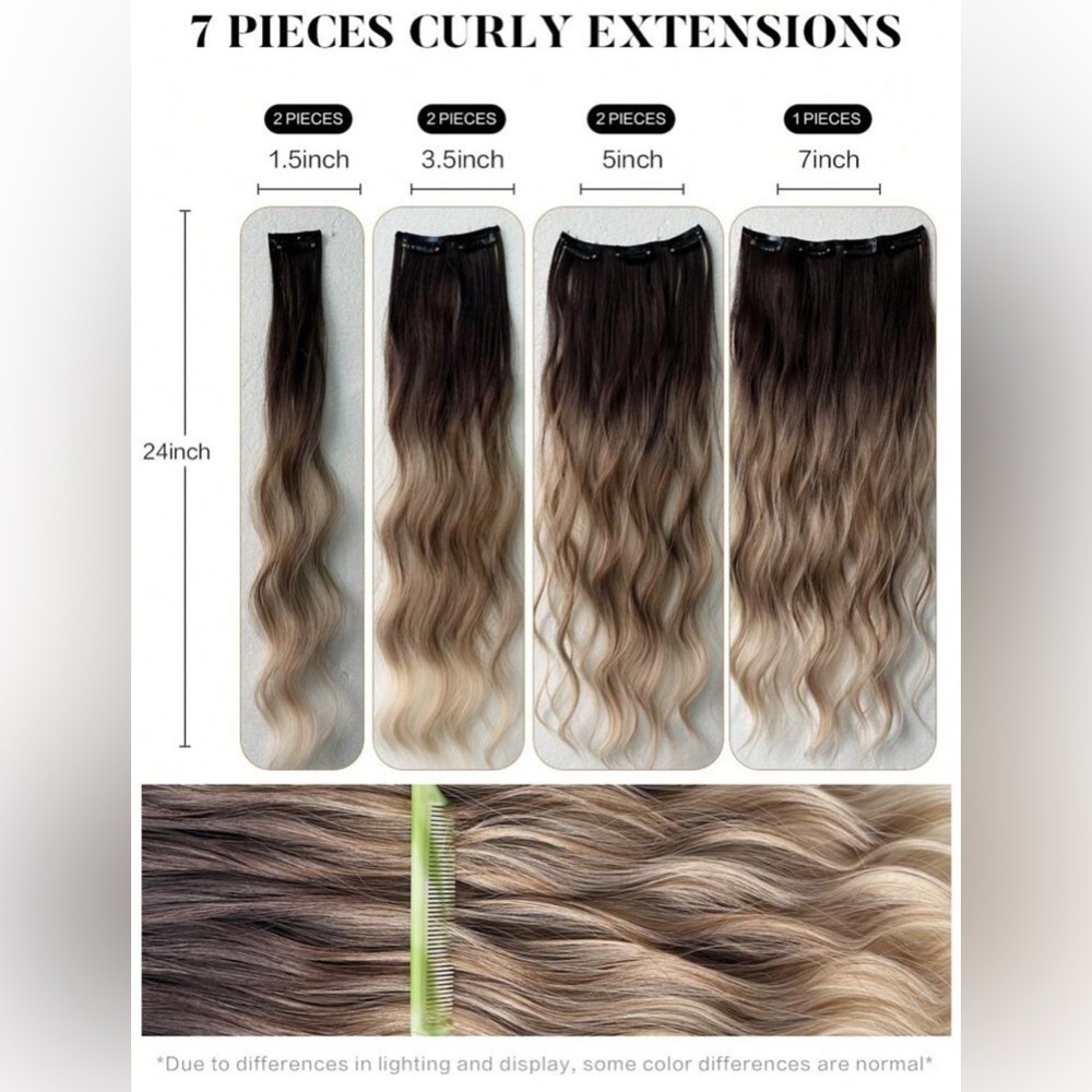 24 In Ombre Hair Style Clip in Hair Extensions Brown to Light Blonde wavy - Picture 7 of 10